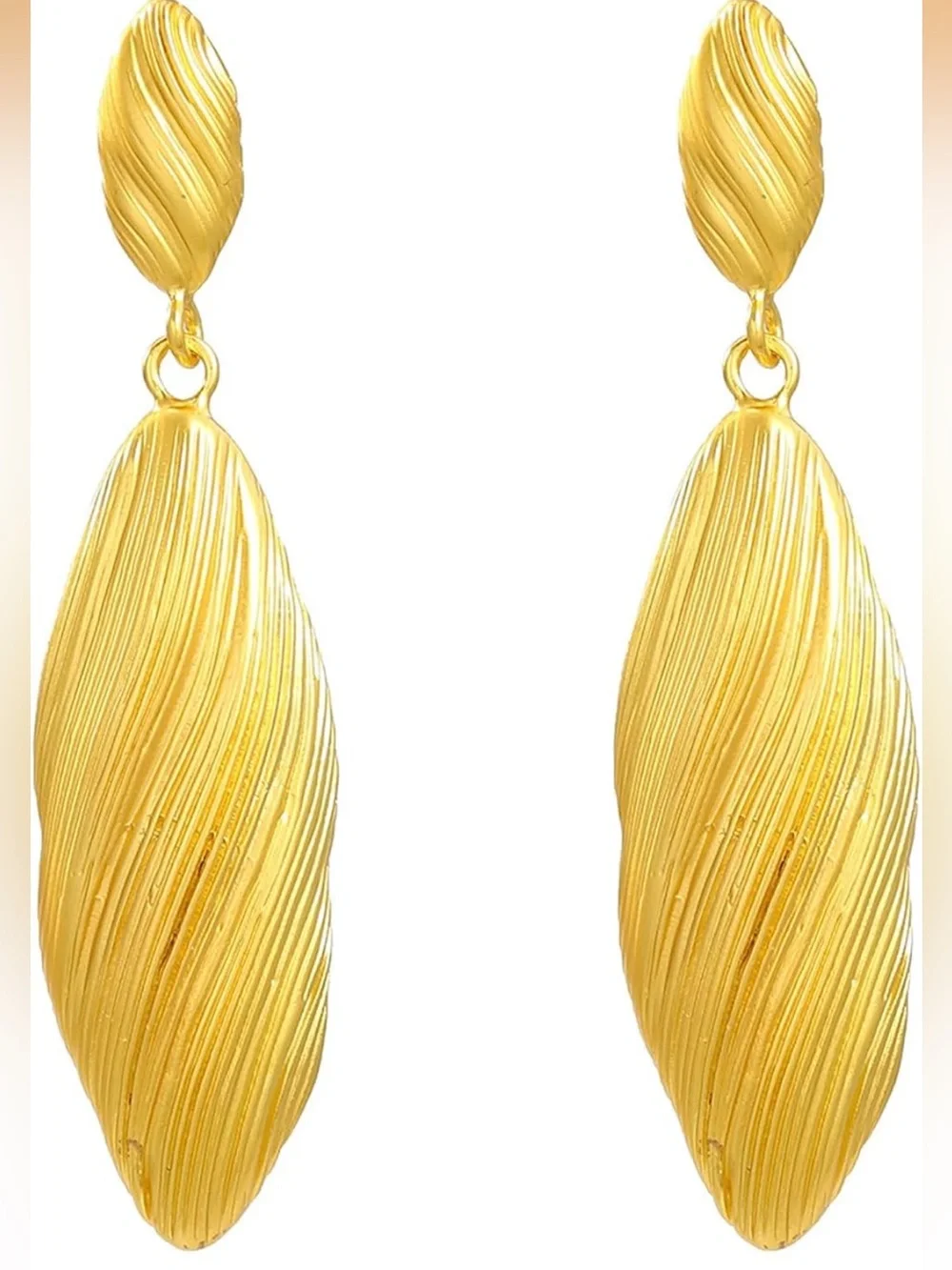 Zara Gold Textured Leaf Drop Earrings